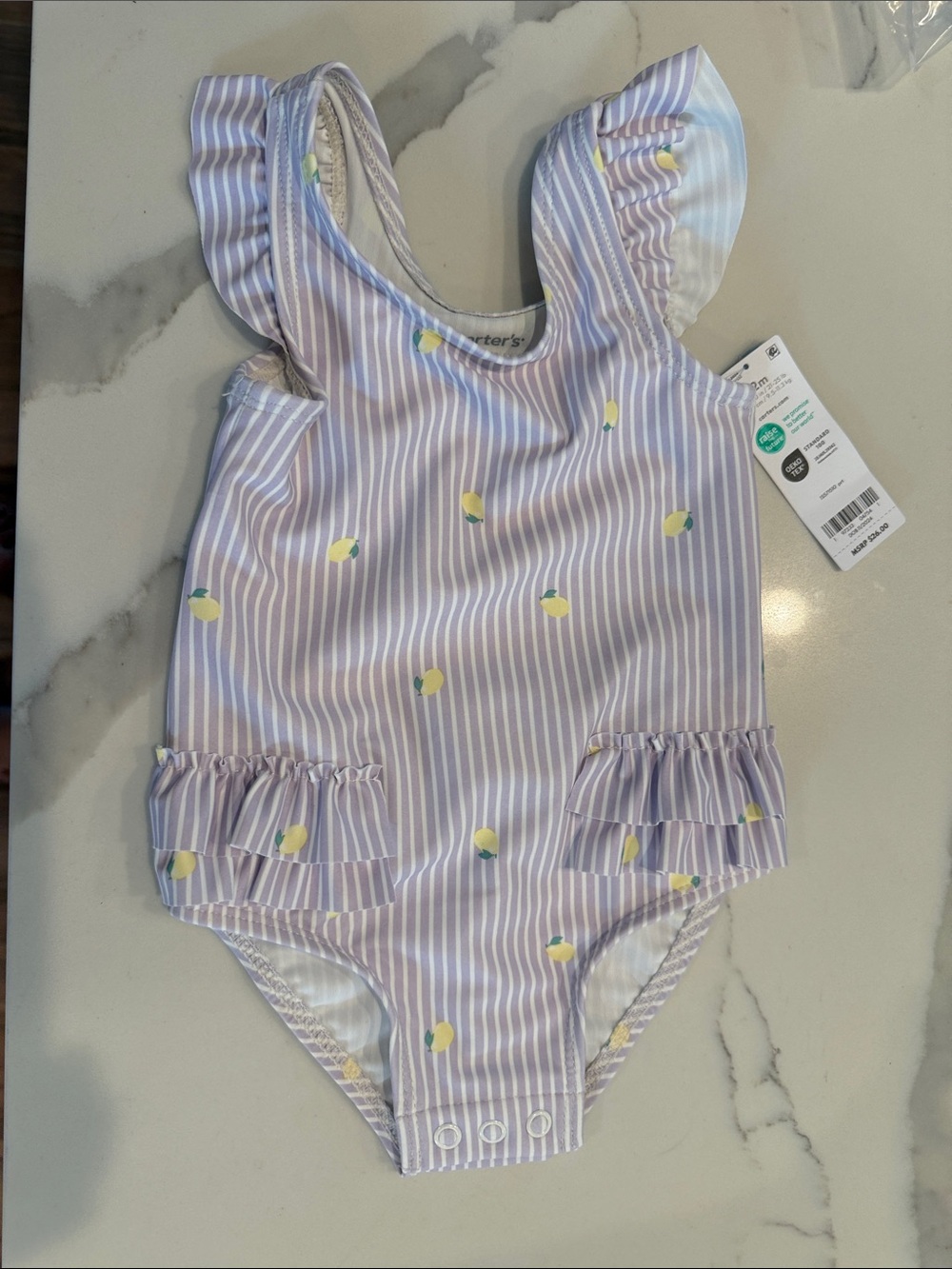 Carter's Lavender Stripe One-Piece Swimsuit with Yellow Lemon Print